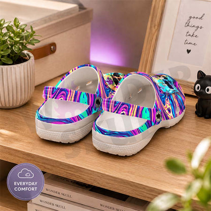 Wonder Skull Lightweight Clog Sandals are designed for all-day comfort. Featuring breathable ventilation holes, a cushioned footbed, and a pivoting heel strap, these versatile unisex clogs are perfect for use at home, outdoors, or at work — whatever your profession may be.