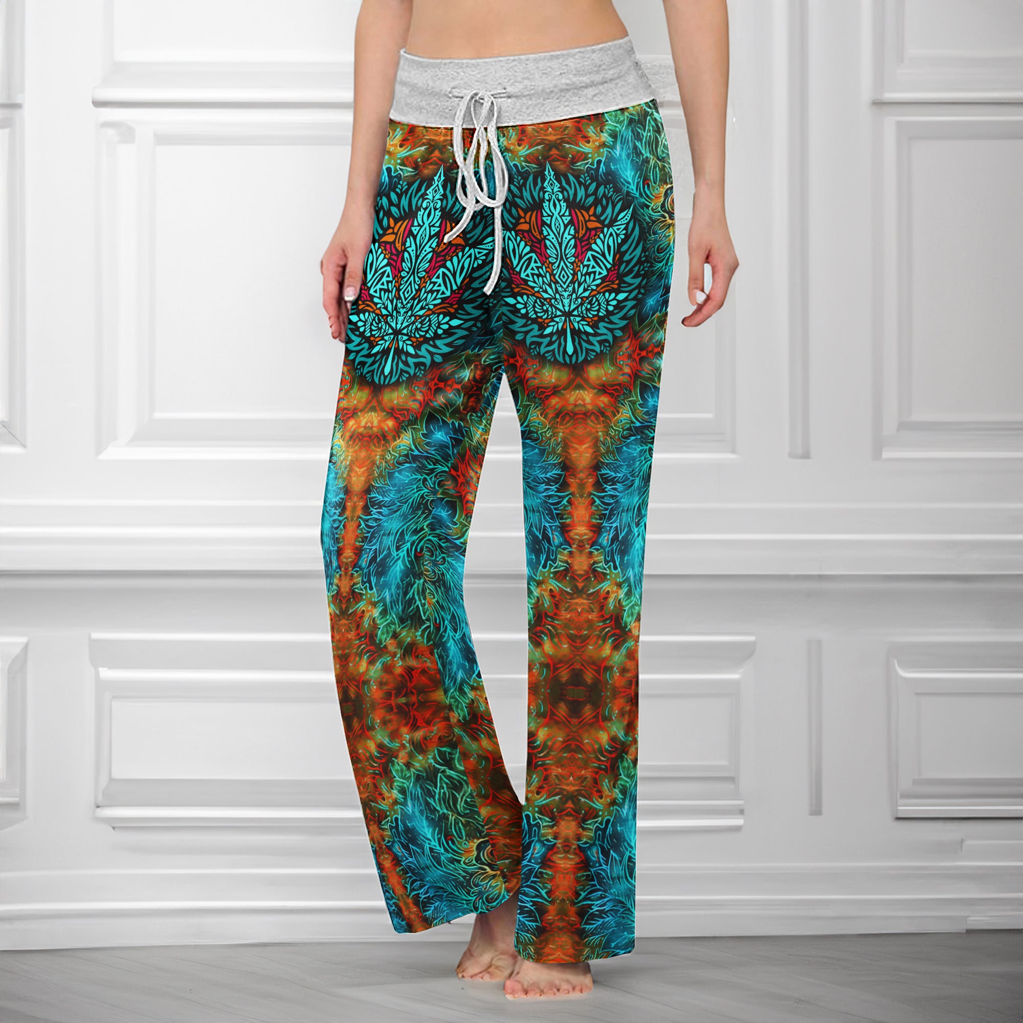 Abstract Leaf Artwork Women's High-waisted Wide Leg Pants