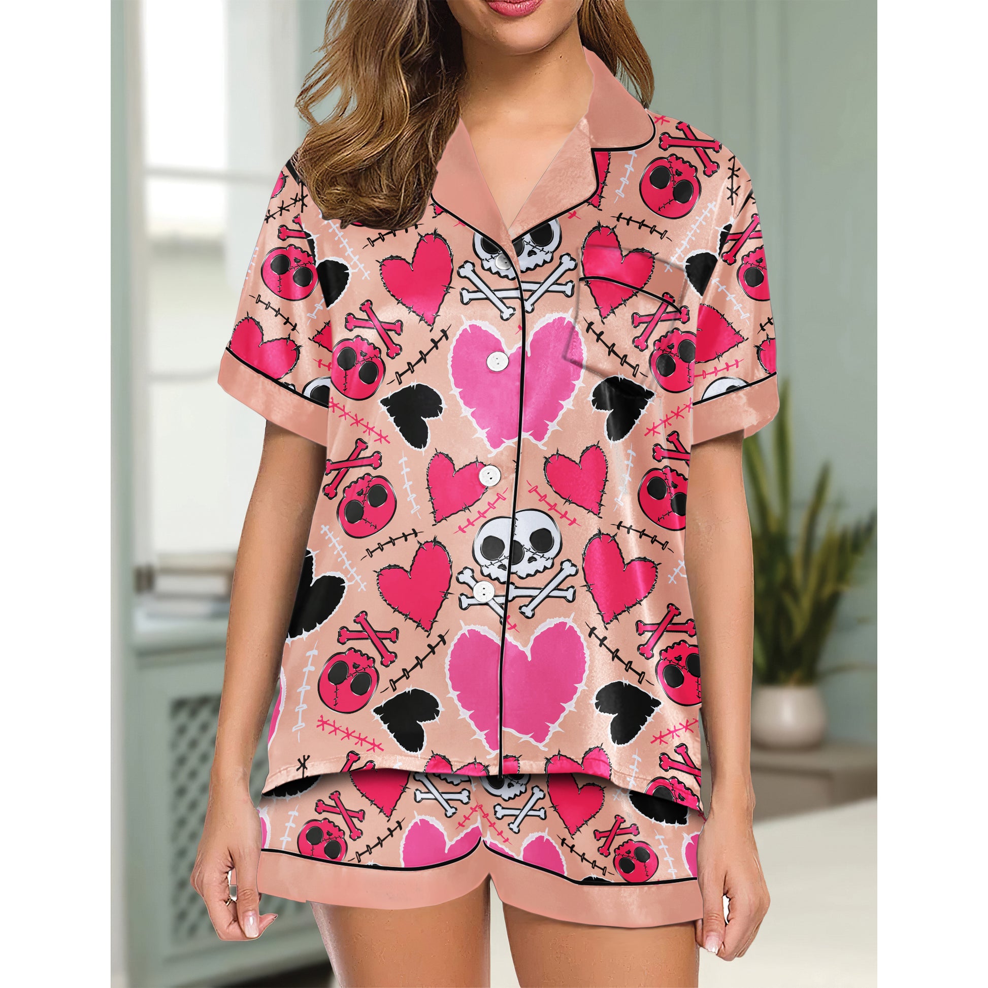 Chic and stylish women's pajama set with unique design prints and statement sleeves, Soft and luxurious fabrics make this pajama set perfect for bedtime or lounging at home.