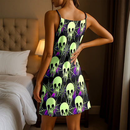 Toxic Neon Slime Skulls Short Cami Dress