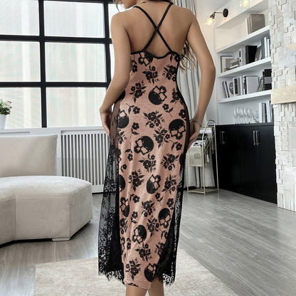 Brown Skull Flower Women's Lace Cami Sleepwear | Gothic, Punkrock, Lingerie for Women