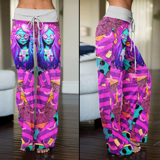 Pink Movie Theme Art Women's High-waisted Wide Leg Pants | Wonder Skull