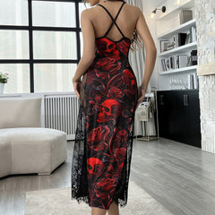 Blood Roses Skull Pattern Women's Lace Cami Sleepwear