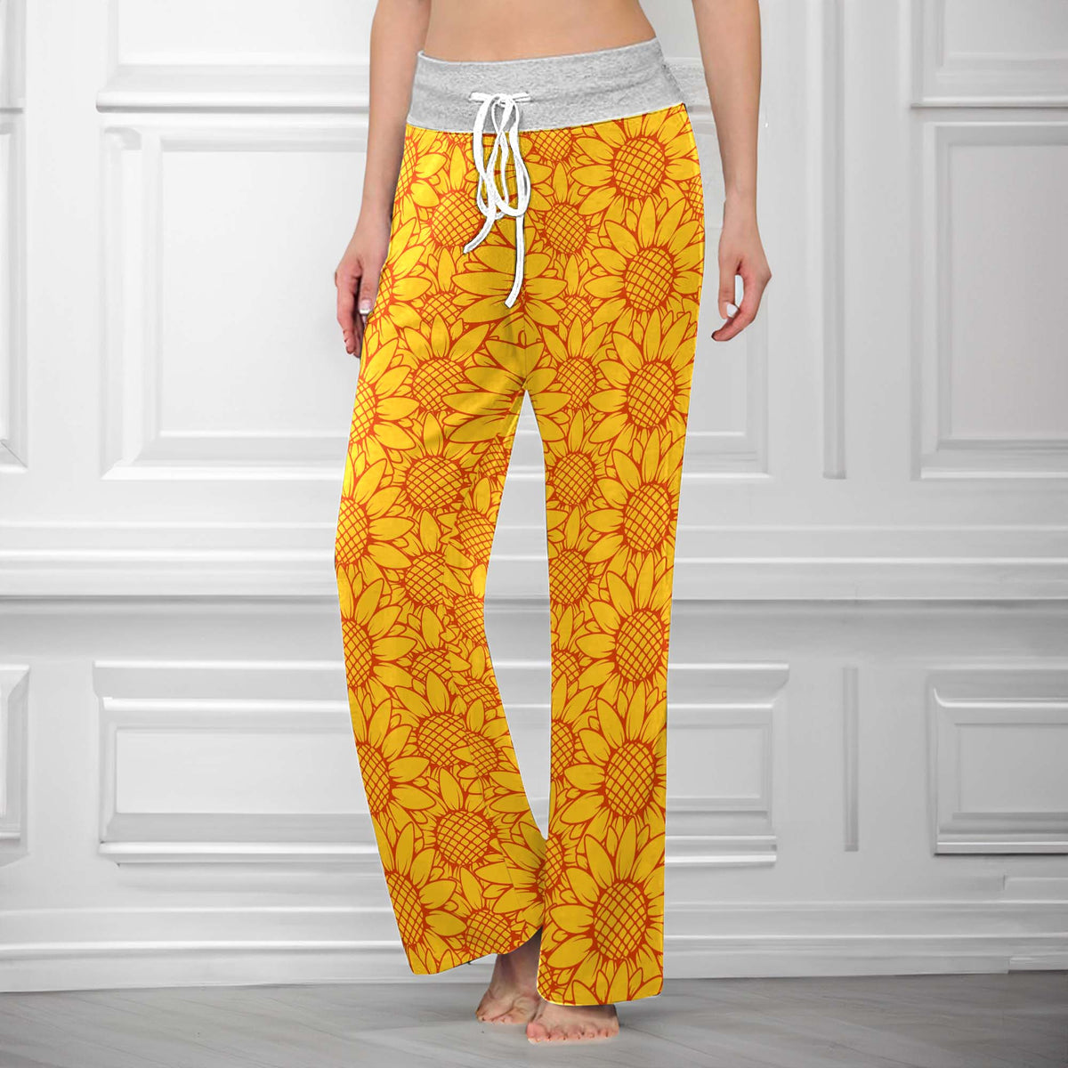 Vibrant Yellow Sunflower Women's High-waisted Wide Leg Pants