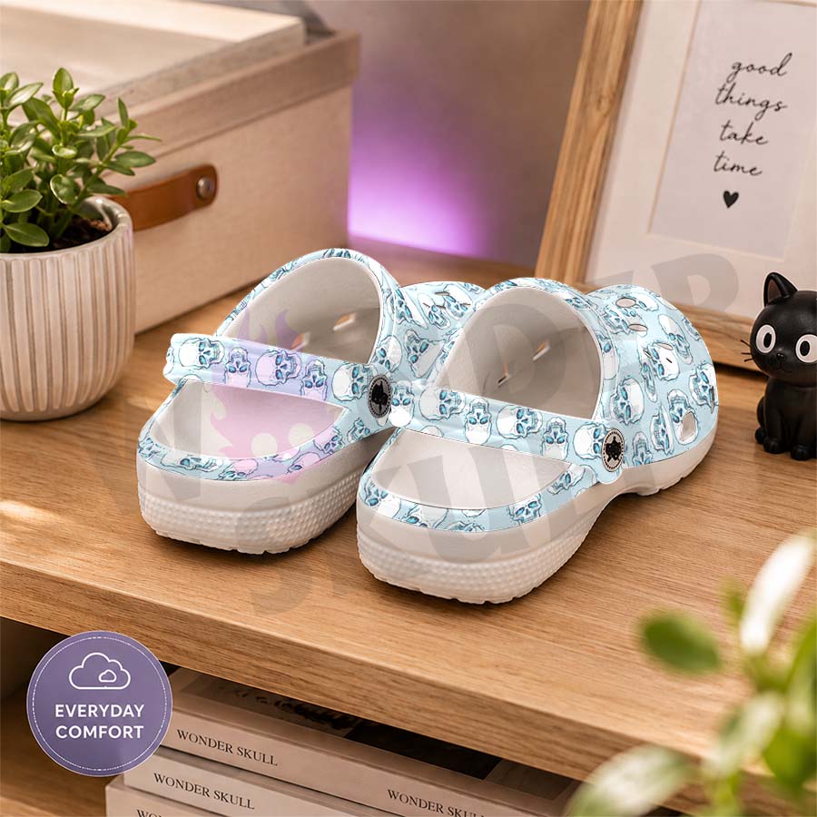 Wonder Skull Lightweight Clog Sandals are designed for all-day comfort. Featuring breathable ventilation holes, a cushioned footbed, and a pivoting heel strap, these versatile unisex clogs are perfect for use at home, outdoors, or at work — whatever your profession may be.