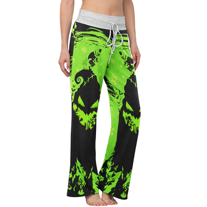 Green Black Christmas Theme Women's High-waisted Wide Leg Pants | Wonder Skull