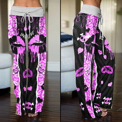 Black Pink Love Lip Melting Women's High-waisted Wide Leg Pants | Wonder Skull