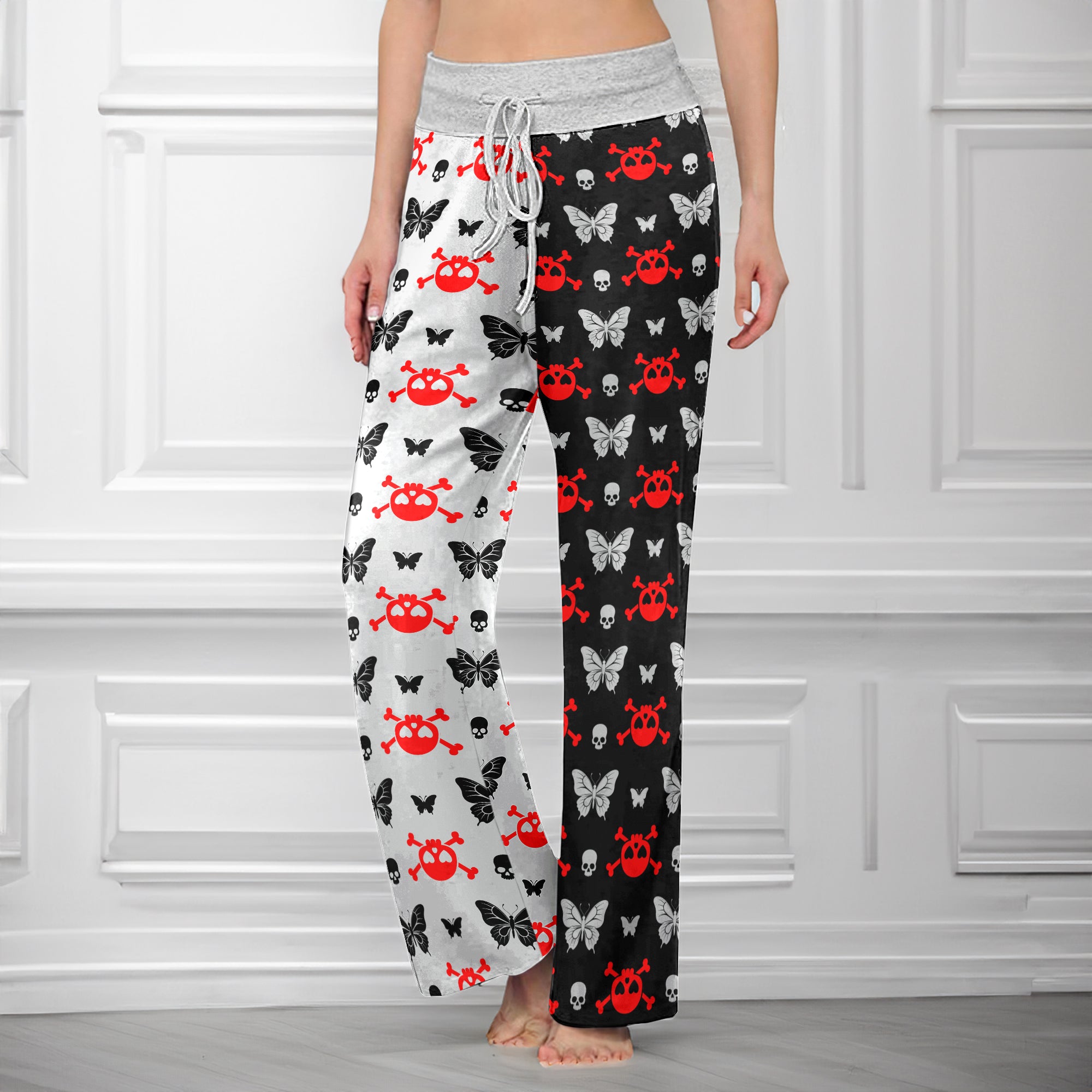 Dark Symmetry Crimson Flutter Women's High-waisted Wide Leg Pants