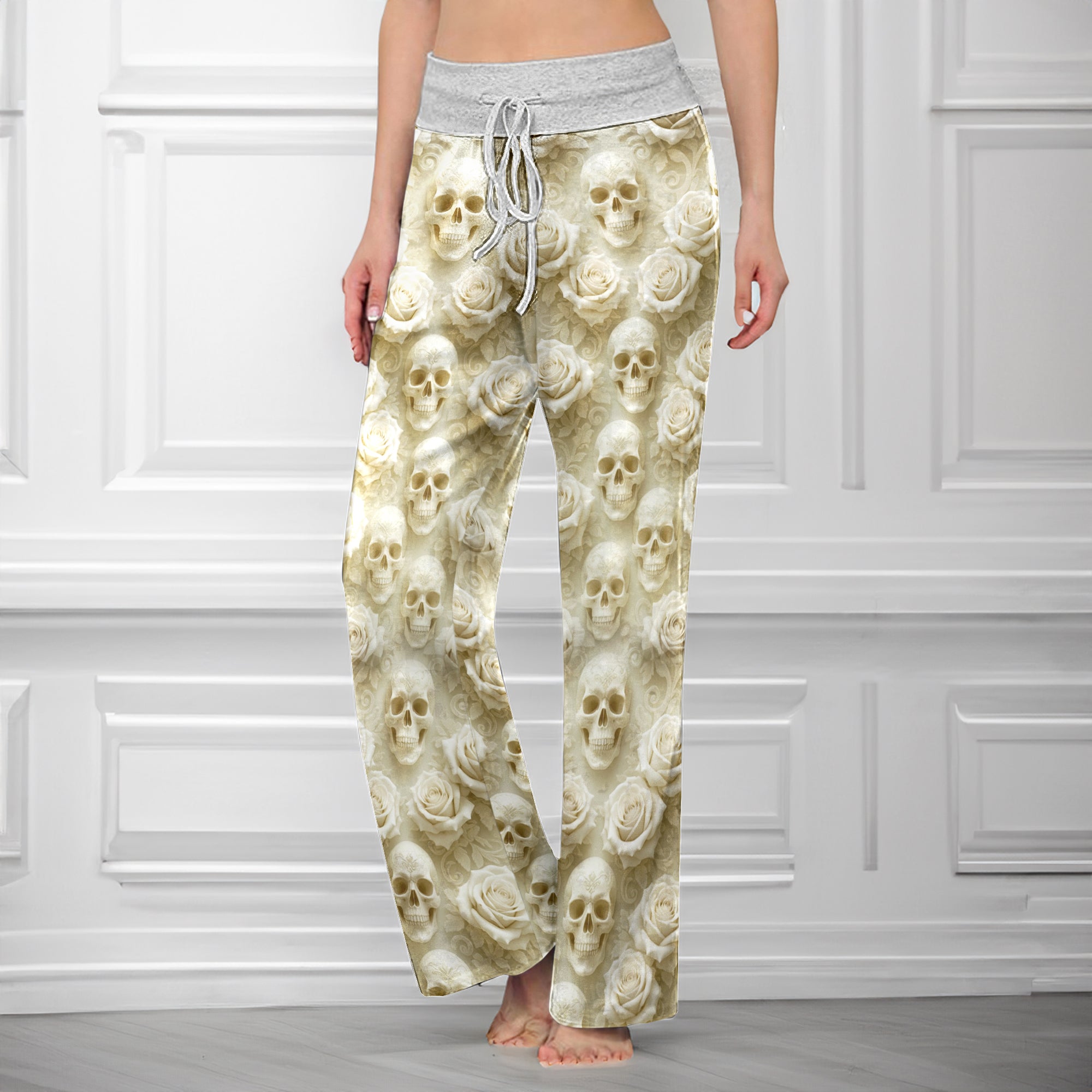 Skull Rose Garden Grace Women's High-waisted Wide Leg Pants