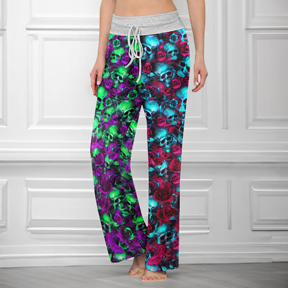 Gradient Skull Flower Dream Women's High-waisted Wide Leg Pants
