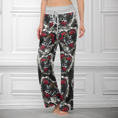 Couple Skeleton Gothic Pattern Women's High-waisted Wide Leg Pants