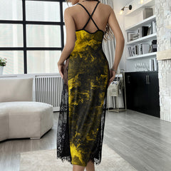 Yellow Abstract Emo Art Women's Lace Cami Sleepwear | Gothic, Punkrock, Lingerie for Women
