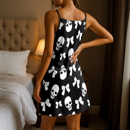Spooky Ribbon Skull Pattern Short Cami Dress
