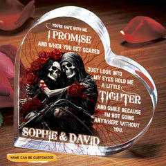 I Promise - Customized Skull Couple Crystal Heart Anniversary Gifts - Wonder Skull