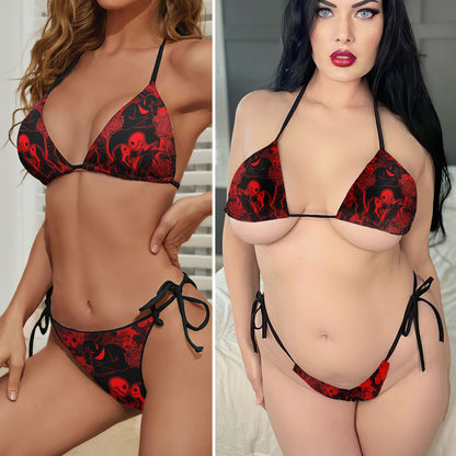 Red Couple Night Moon Micro Triangle Bikini Swimsuit