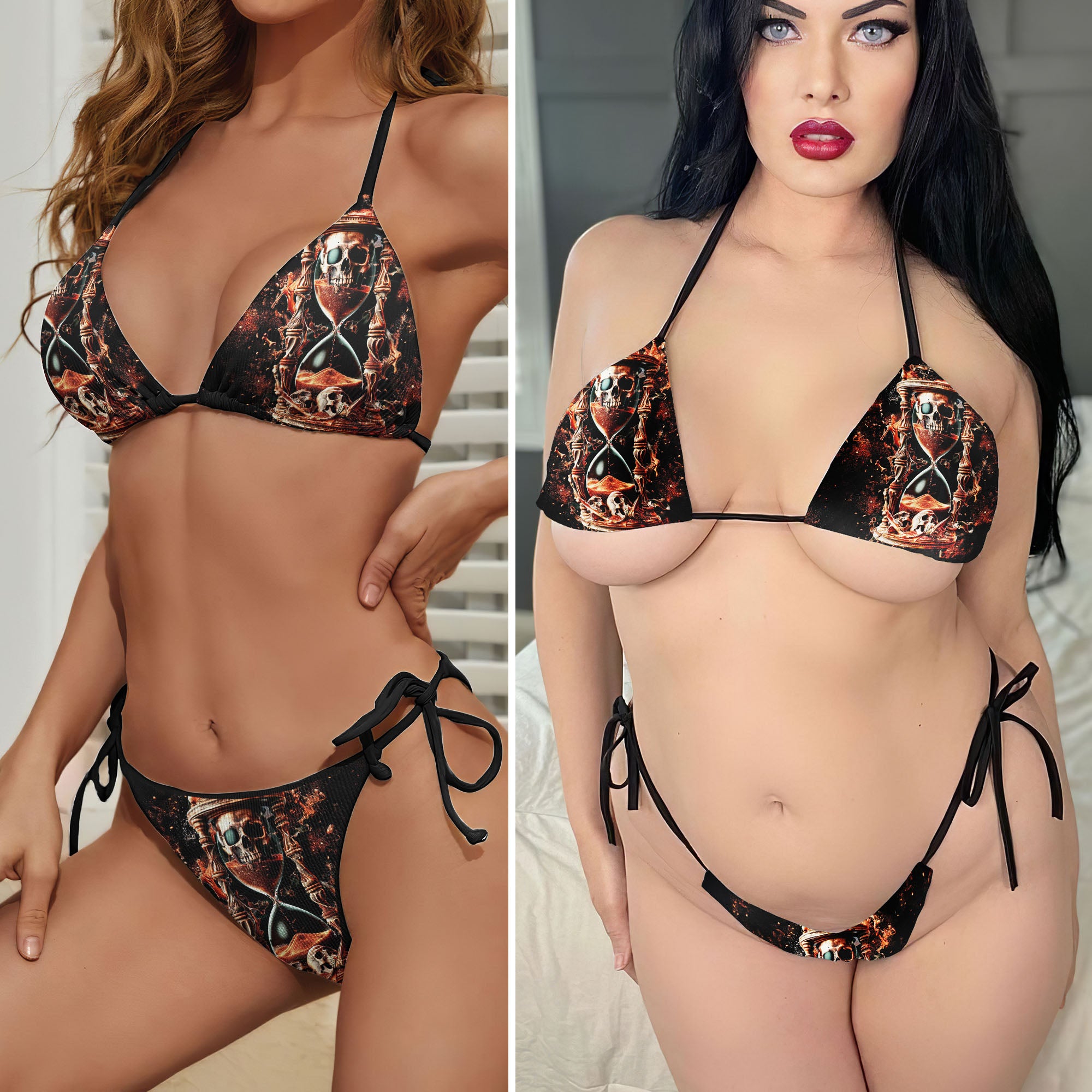 Skull Hourglass Art Micro Triangle Bikini Swimsuit - Wonder Skull