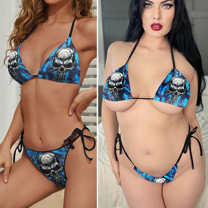 Blue Hunting Skull Micro Triangle Bikini Swimsuit