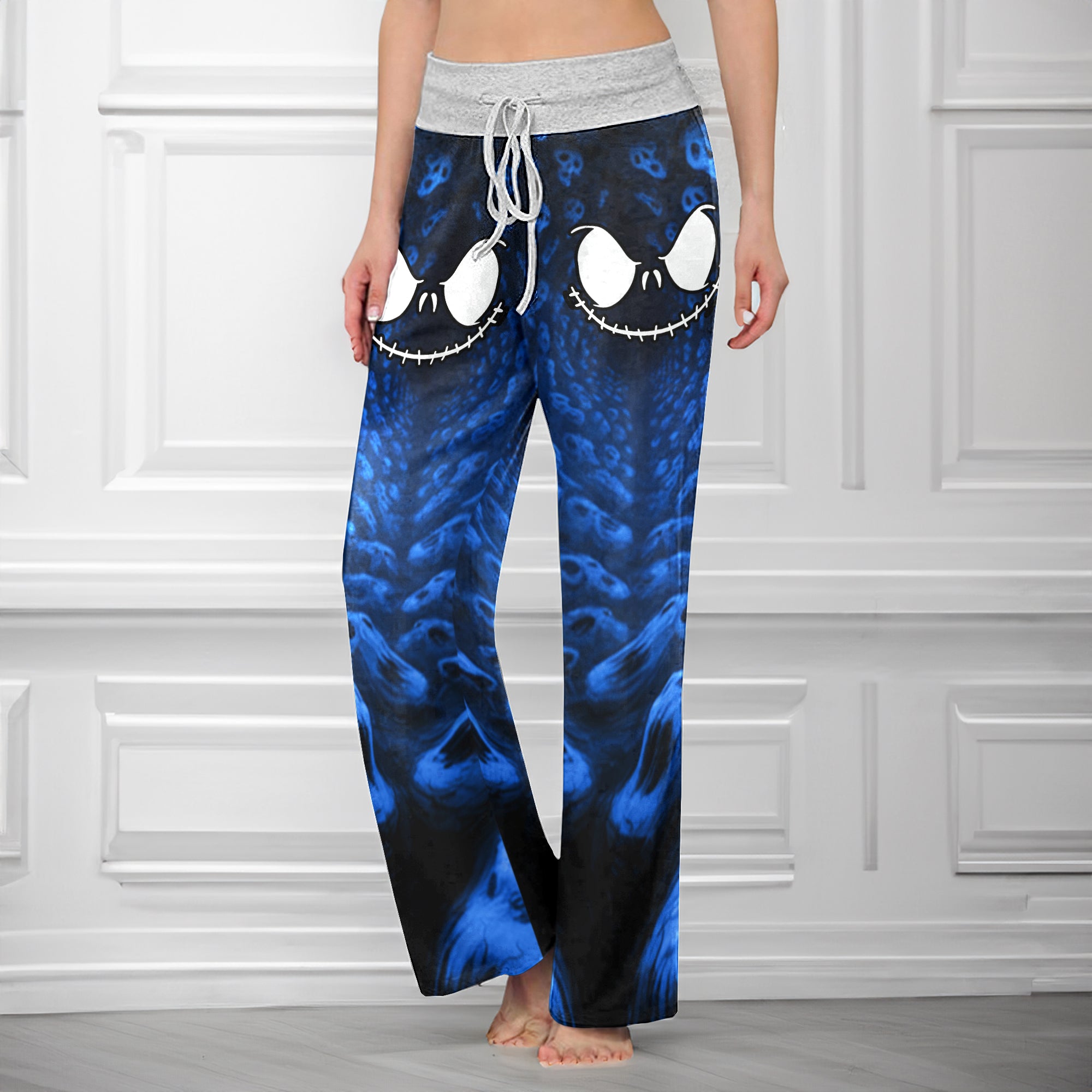 Infinite Blue Skull Art Women's High-waisted Wide Leg Pants