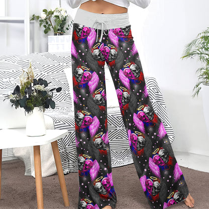 Dark Romance Skull Wings Women's High-waisted Wide Leg Pants