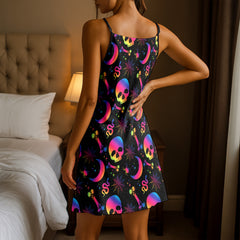 Psychedelic Skull Moon Surface Short Cami Dress