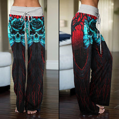 Skull Butterfly Dark Theme Women's High-waisted Wide Leg Pants | Wonder Skull