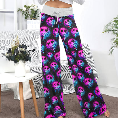 Melting Neon Skull Grunge Women's High-waisted Wide Leg Pants