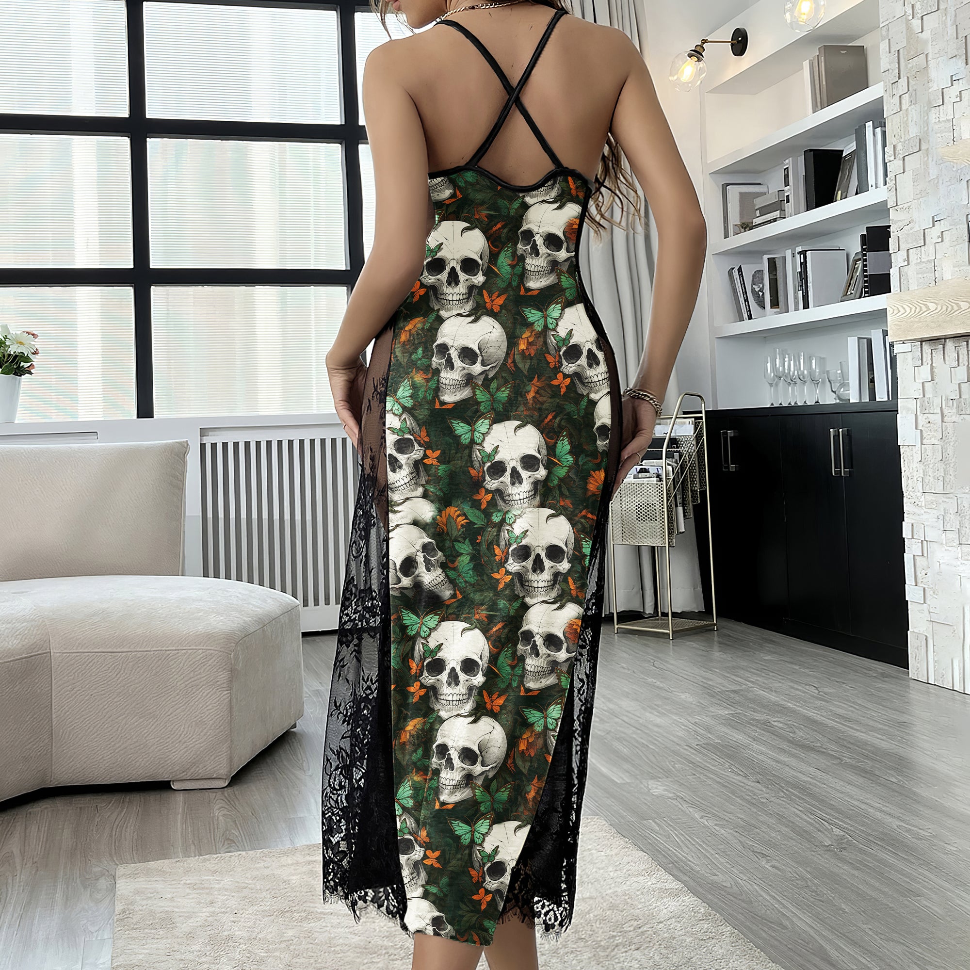 Graden Skull Flower Women's Lace Cami Sleepwear