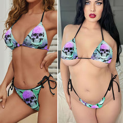 Purple Skull Glitter Micro Triangle Bikini Swimsuit - Wonder Skull