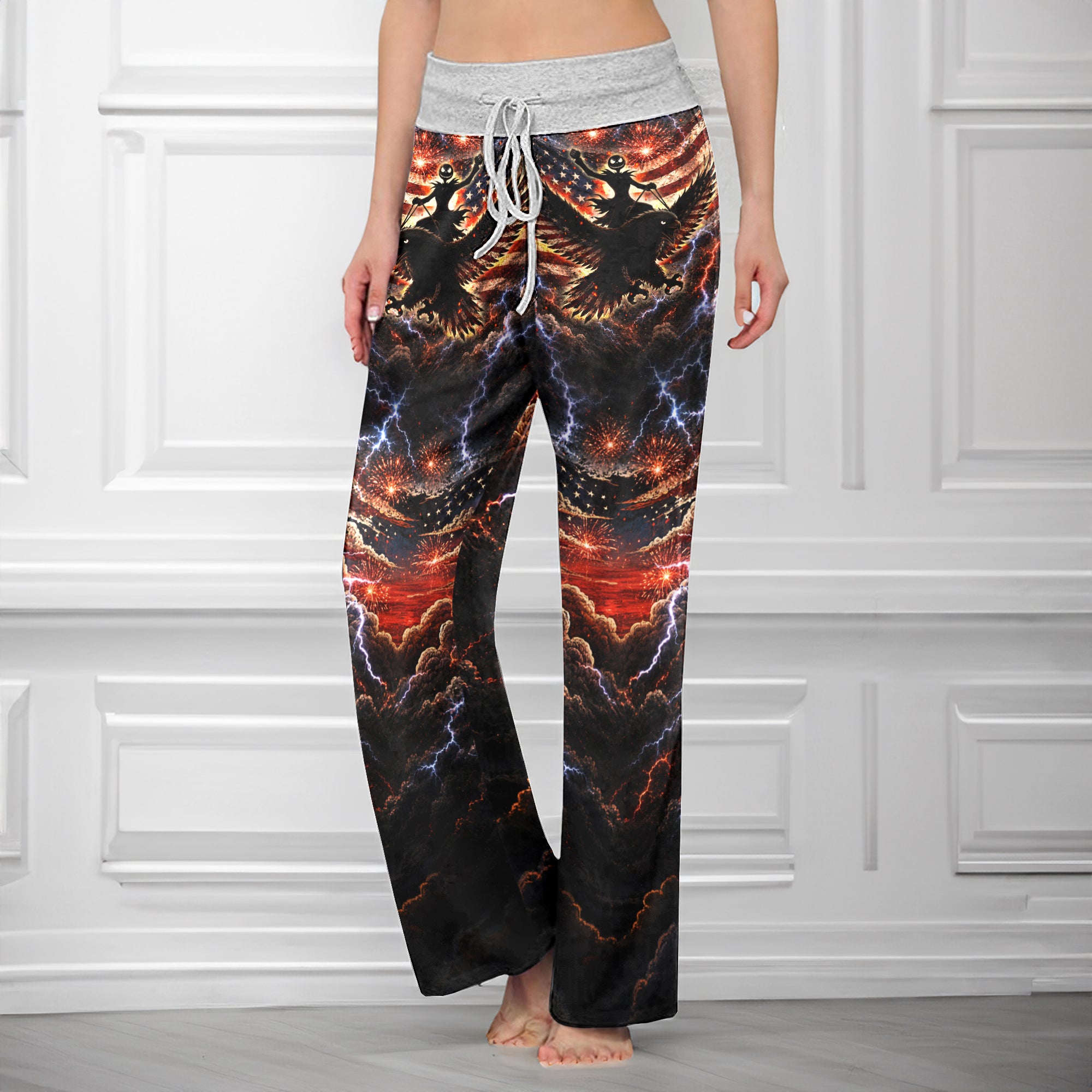Rebel Skull Eagle Art Banner Women's High-waisted Wide Leg Pants