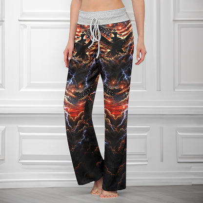 Rebel Skull Eagle Art Banner Women's High-waisted Wide Leg Pants