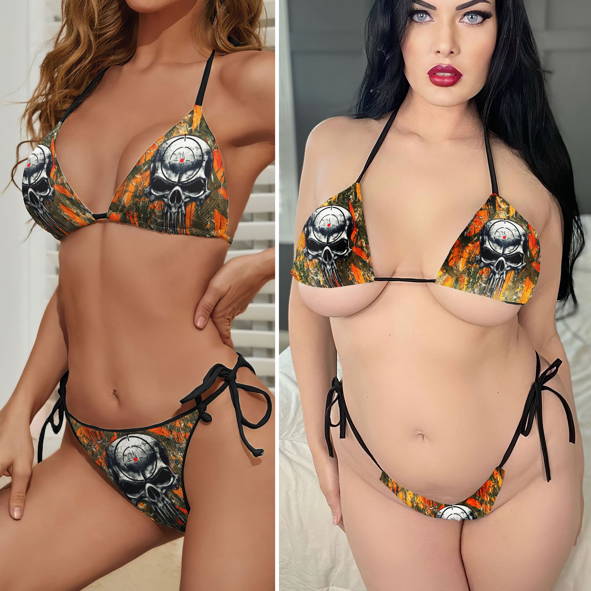 Orange Hunting Skull Micro Triangle Bikini Swimsuit - Wonder Skull