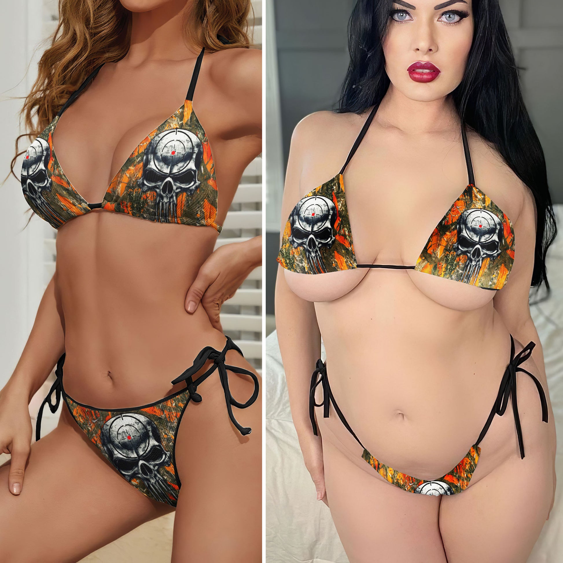 Orange Hunting Skull Micro Triangle Bikini Swimsuit - Wonder Skull
