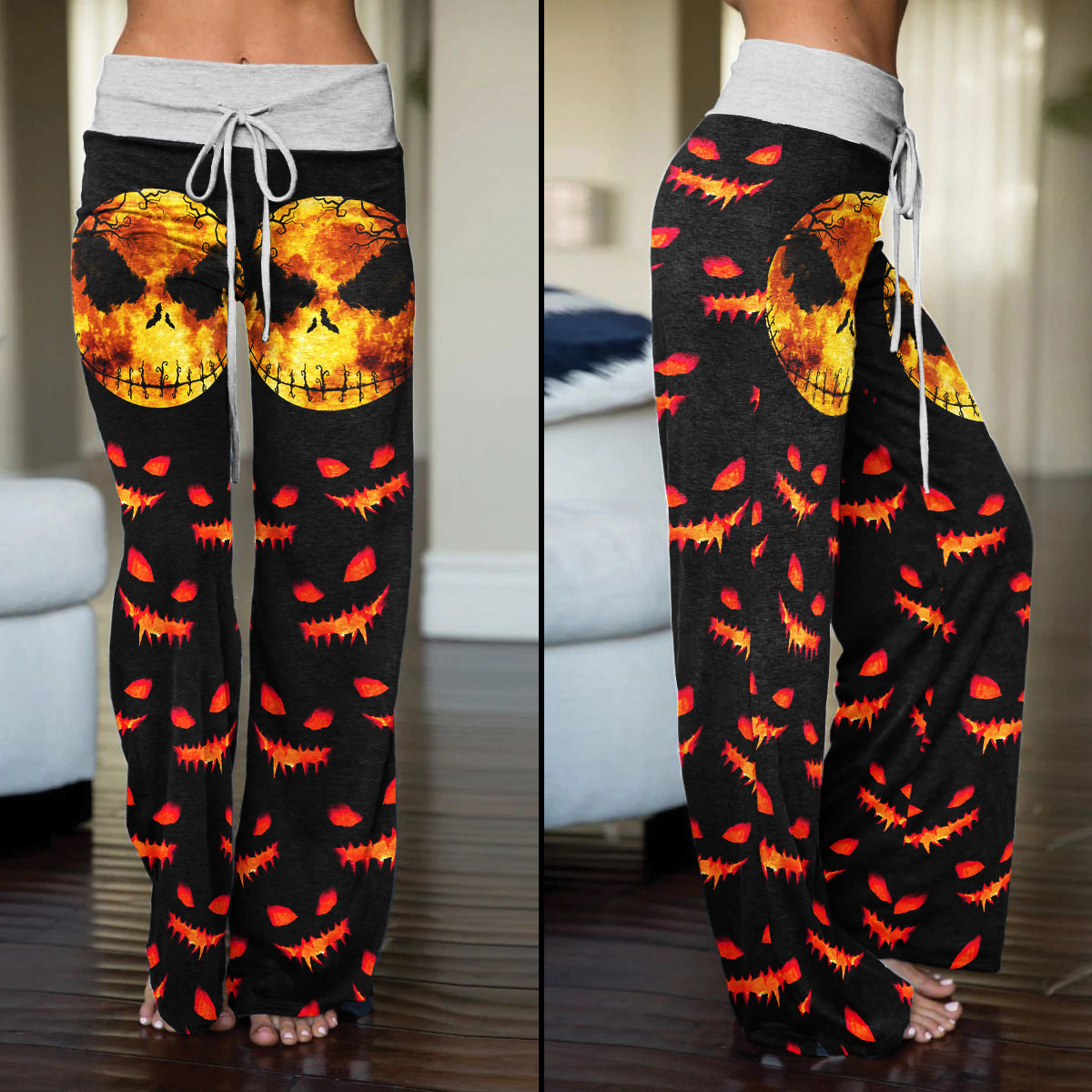 Halloween Moon Nightmare Women's High-waisted Wide Leg Pants | Wonder Skull