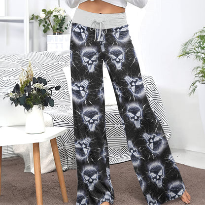 Neon Storm Skeleton Head Women's High-waisted Wide Leg Pants