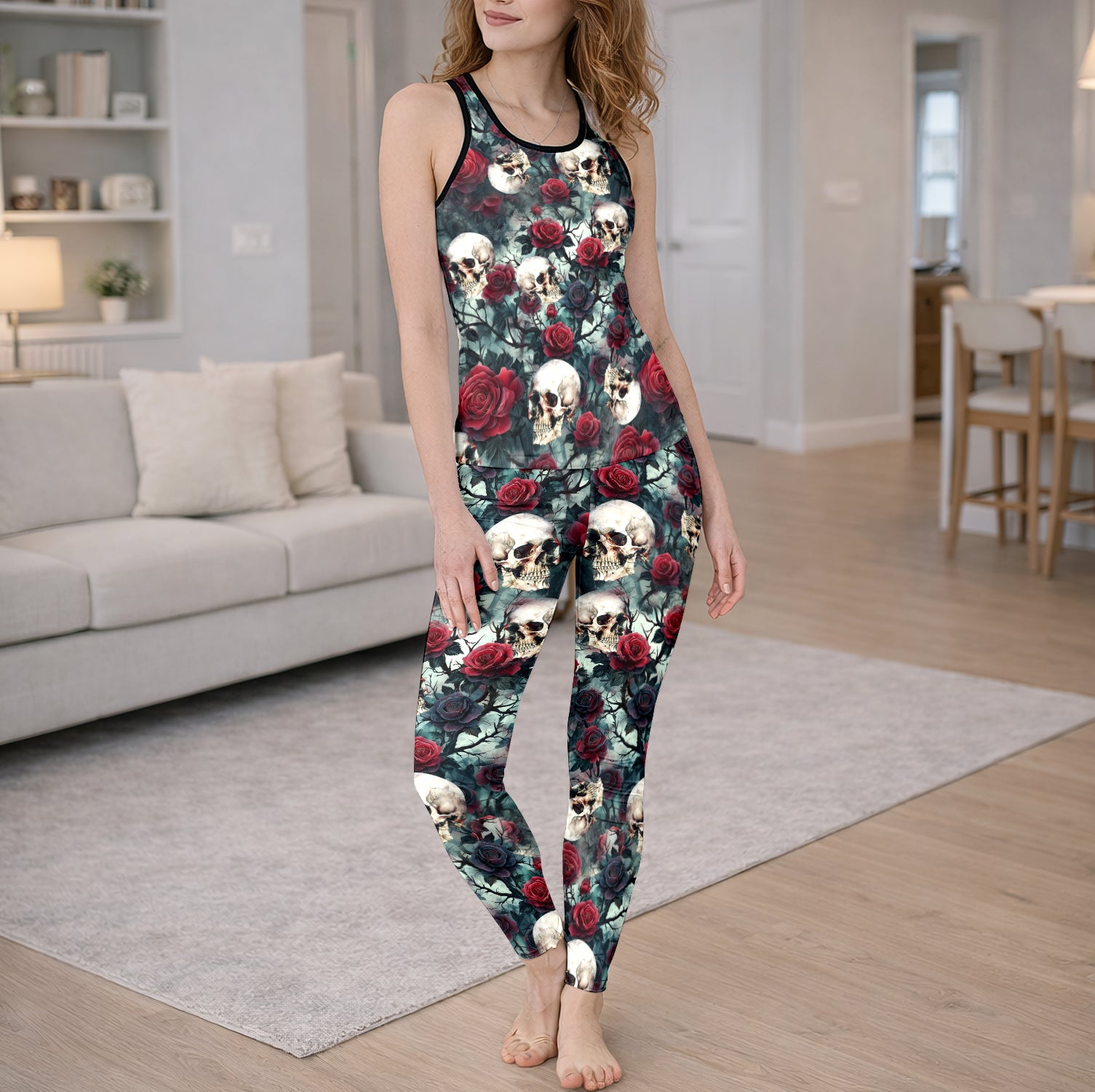 Vintage Skull Rose Art Tanktop and Leggings