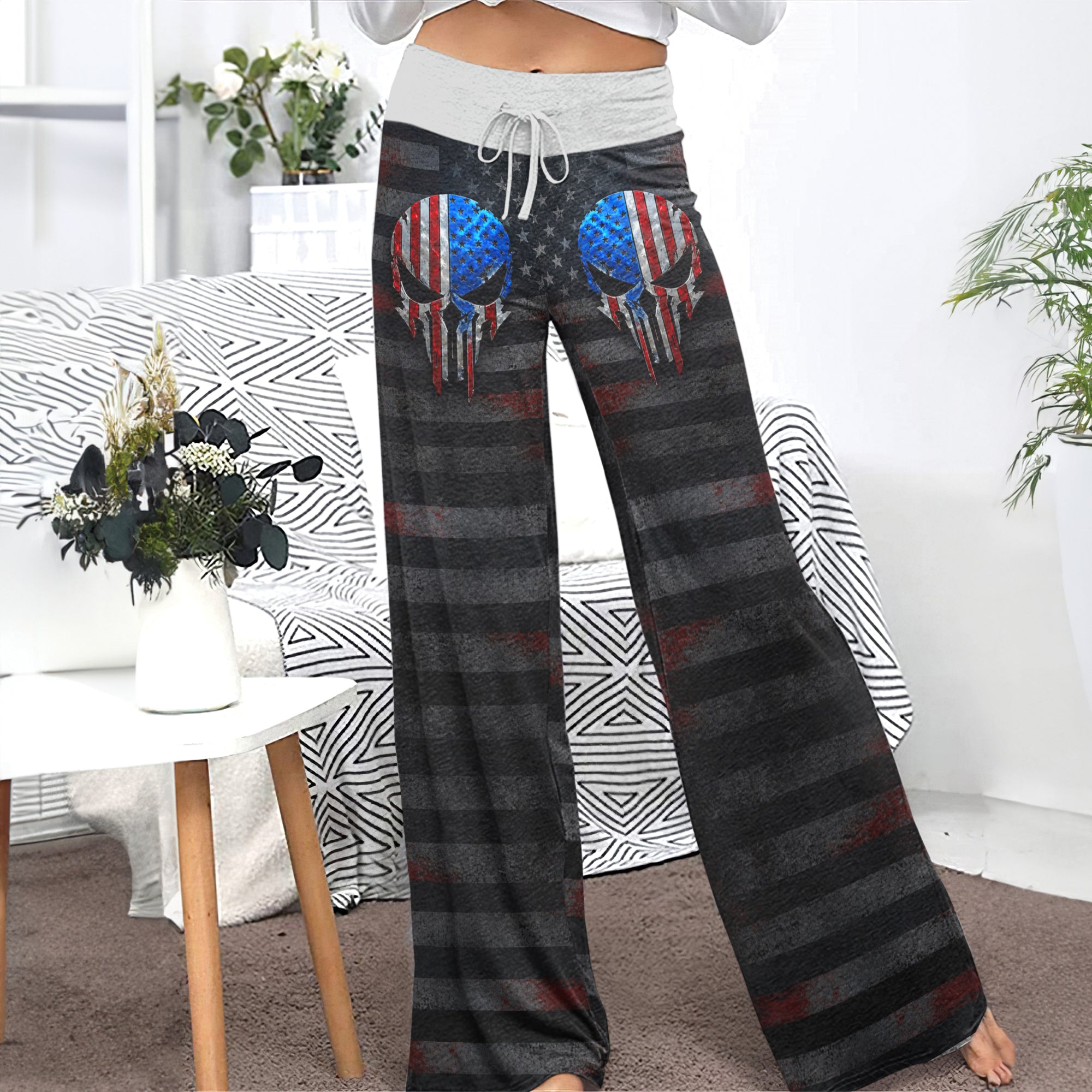 Rebel Patriot Track Art Women's High-waisted Wide Leg Pants