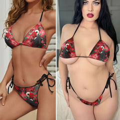 Skeleton Mask Red Art Micro Triangle Bikini Swimsuit