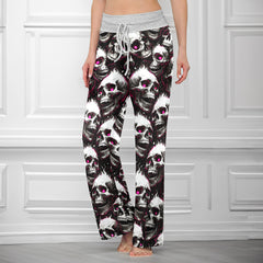 Fiery Skull Pink Eyes Women's High-waisted Wide Leg Pants