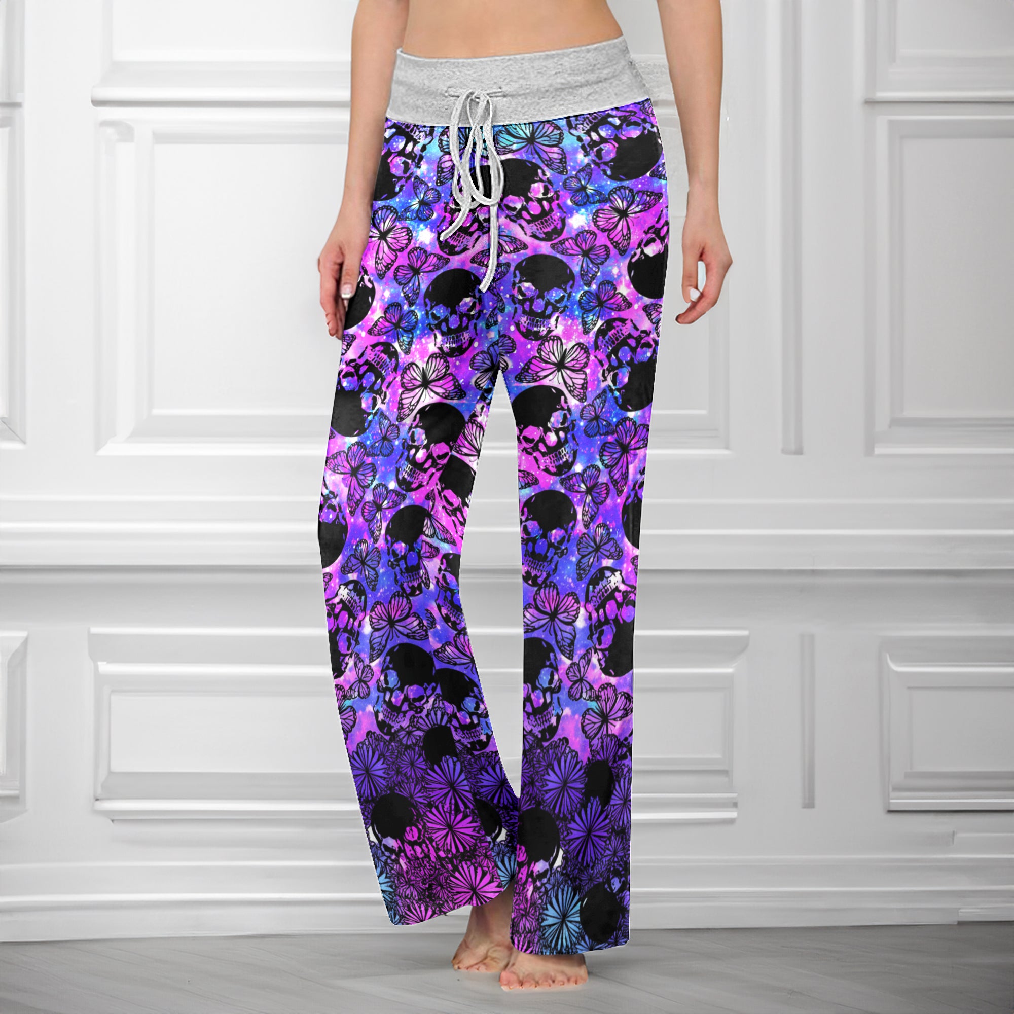 Galaxy Skull Butterfly Dream Women's High-waisted Wide Leg Pants