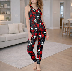 Filigree Skull Rose Pattern Tanktop and Leggings