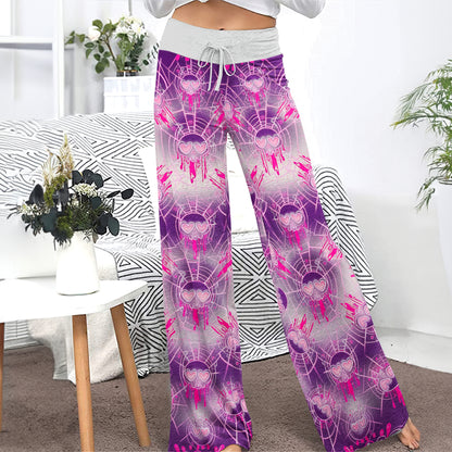 Pink Heart Skull Web Women's High-waisted Wide Leg Pants