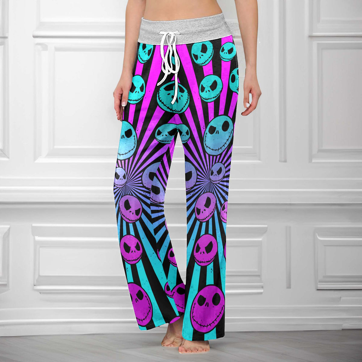 Neon Nightmare Skulls Women's High-waisted Wide Leg Pants