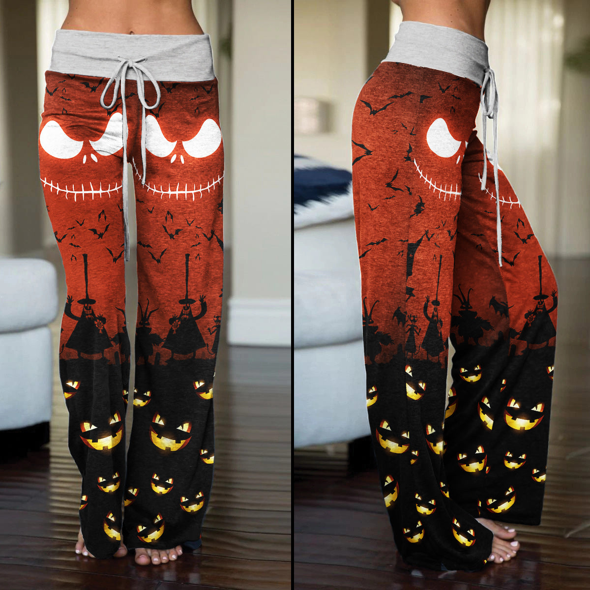 Emo Nightmare Halloween Theme Women's High-waisted Wide Leg Pants | Wonder Skull