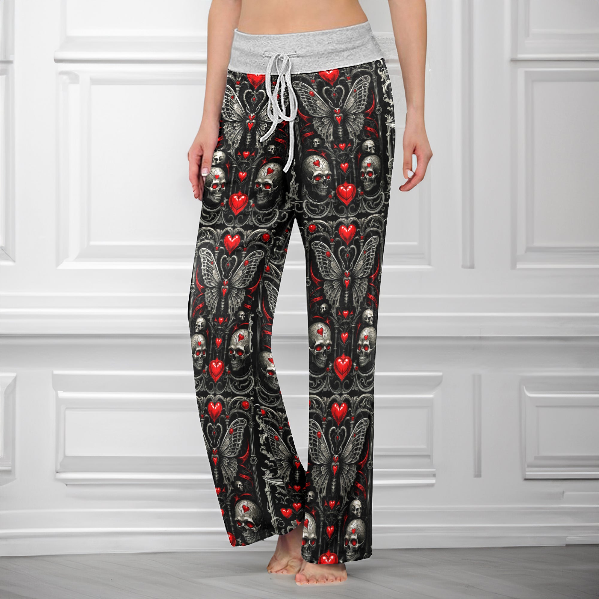 Deadly Romance Pattern Women's High-waisted Wide Leg Pants