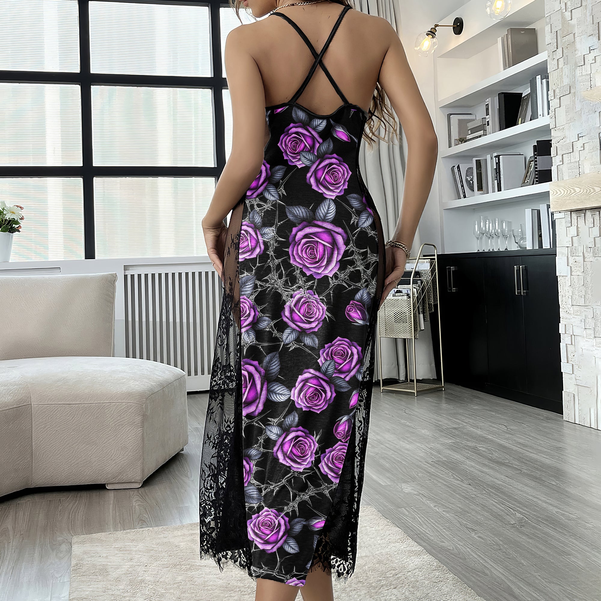 Violet Couple Skull Rose Women's Lace Cami Sleepwear