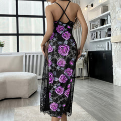 Violet Couple Skull Rose Women's Lace Cami Sleepwear