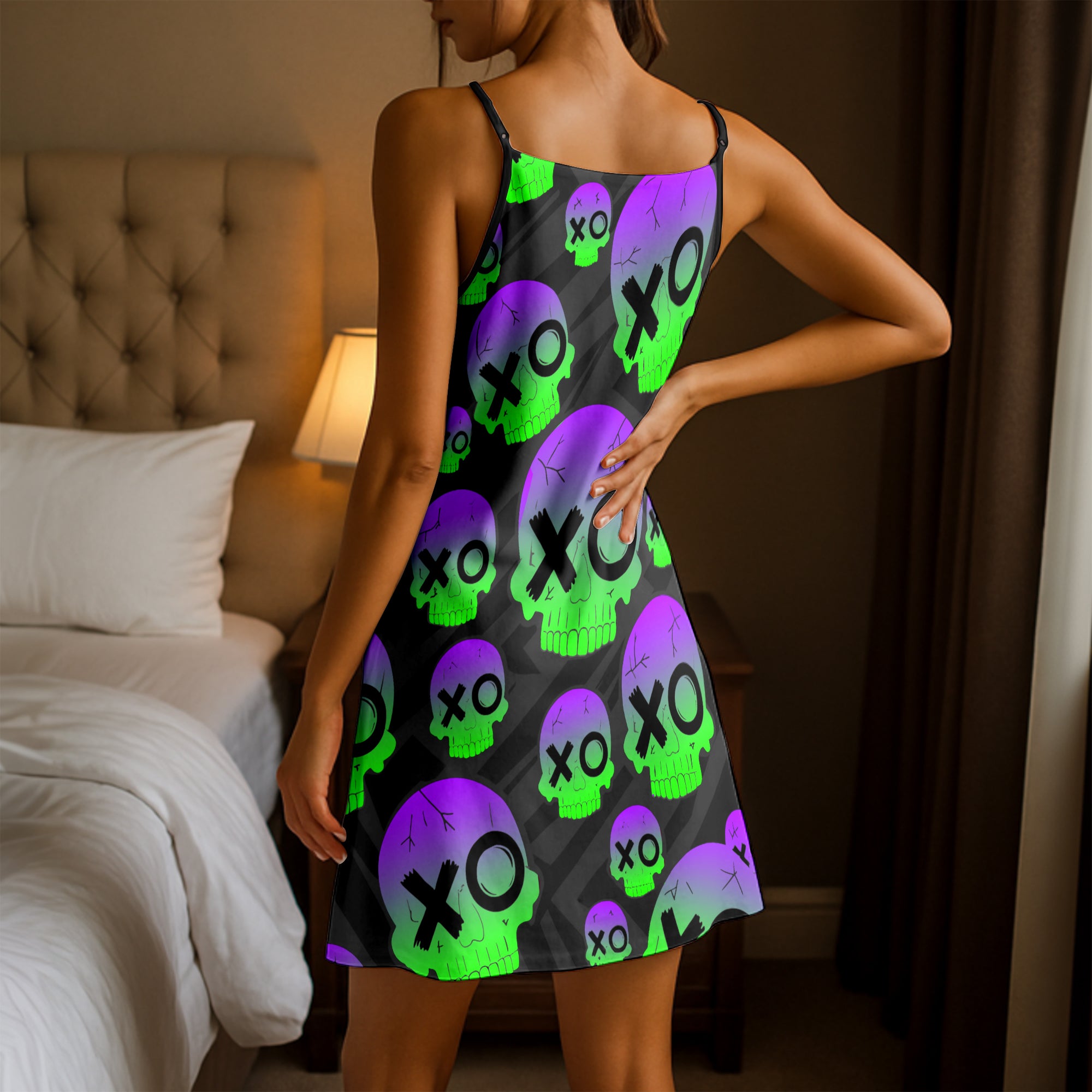 Dead Cute Chaos Pattern Short Cami Dress