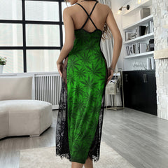 Green Leaf Skull Art Women's Lace Cami Sleepwear