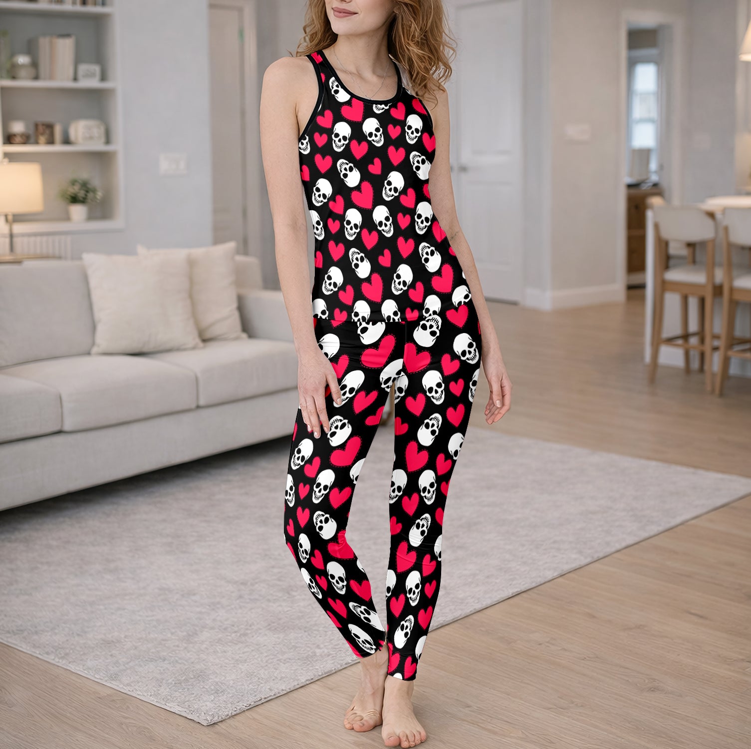 Sweet Heart Skull Pattern Tanktop and Legging