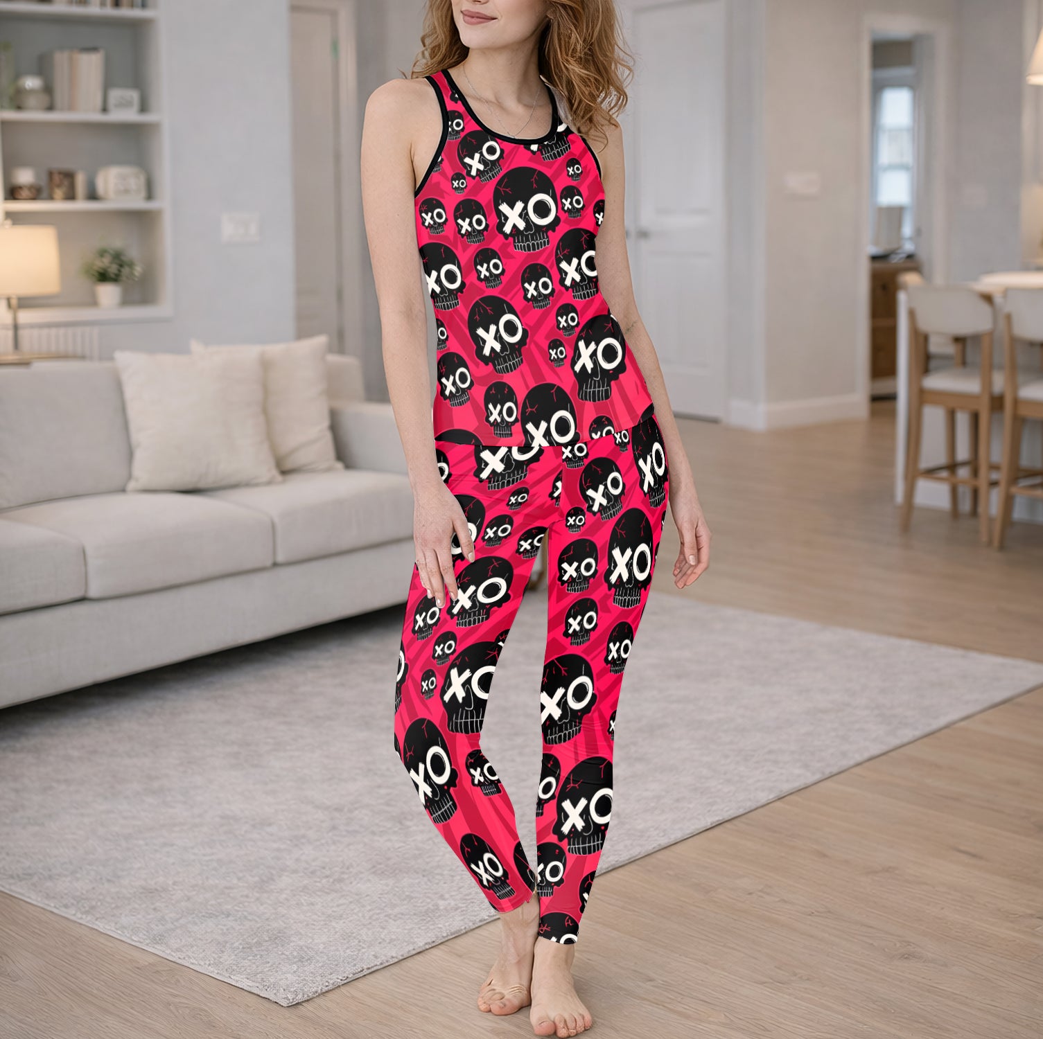 Pink Punk Love Skull Tanktop and Leggings